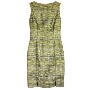 Badgley Mischka Sheath Dress Sz 0 XS Midi Gold Tweed Pencil Career Cocktail Work